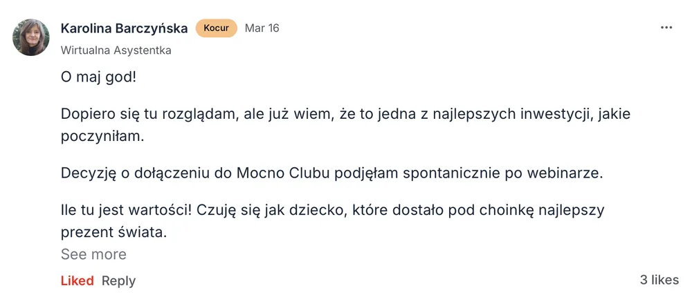 Opinia członka MOCNO Clubu