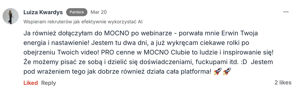 Opinia członka MOCNO Clubu