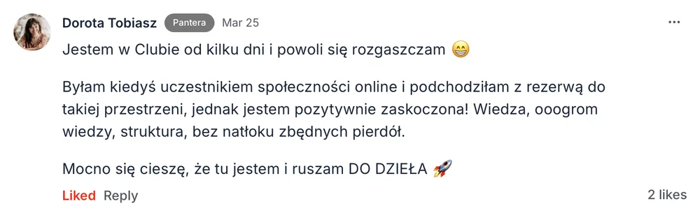 Opinia członka MOCNO Clubu