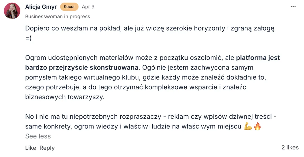 Opinia członka MOCNO Clubu